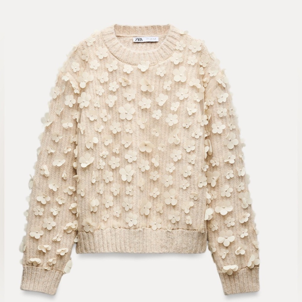 Zara Cream 3D Floral Sweater